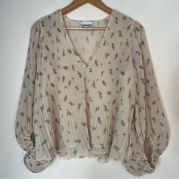 Ganni Pleated Georgette Top - Picture 1 of 12